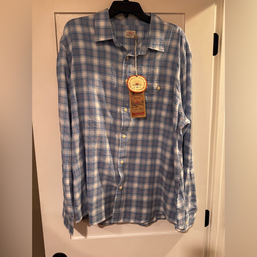 Faherty Light Blue Checkered Men's Shirt